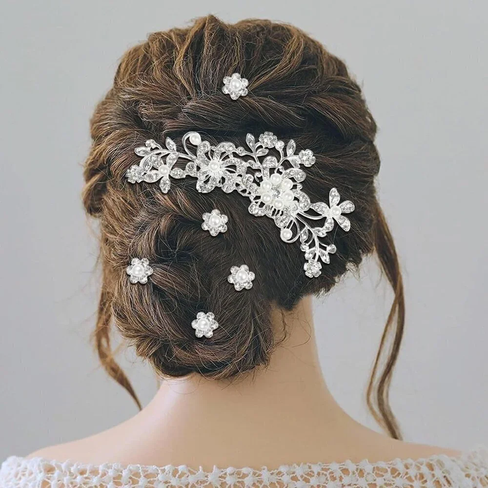 36 Pack Sparkly Silver Rhinestone Pearl Flower Butterfly Bridal Hair Side Combs+